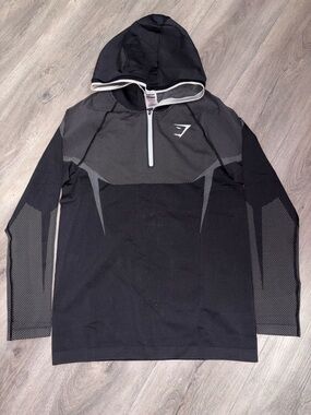 Gymshark Men’s Black & Gray Hooded Performance Half-Zip